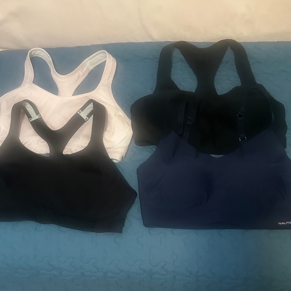 4 Women's Sports Bras sz XL - 2 Black, 1 Pink ,  1 Navy excellent condition